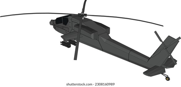 Military helicopter in flat style. Boeing AH-64 Apache. Doodle side view.