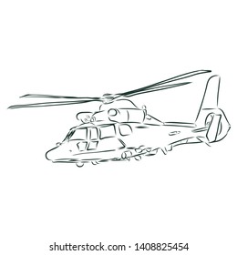 Military helicopter in flight contour vector illustration 