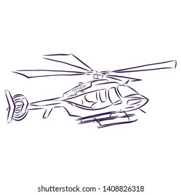 Military helicopter in flight contour vector illustration 