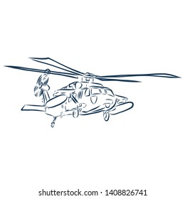 Military helicopter in flight contour vector illustration 