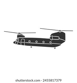 Military Helicopter Icon Silhouette Illustration. Transport Vector Graphic Pictogram Symbol Clip Art. Doodle Sketch Black Sign.