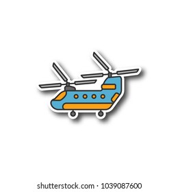 Military helicopter patch. Color sticker. Vector isolated illustration