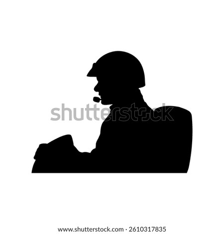 Military helicopter pilot silhouette vector flat illustration design.