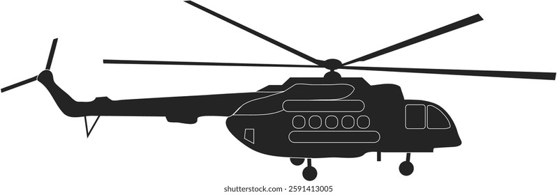 Military helicopter silhouette isolated on white