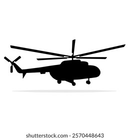 Military helicopter silhouette ready to fly. Simple illustration of military helicopter vector. helicopter illustration, aircraft, aviation, transport, flight, air, transportation