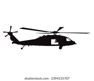 Military helicopter silhouette vector graphic in black. Vector illustration