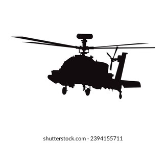Military helicopter silhouette vector graphic in black. Vector illustration