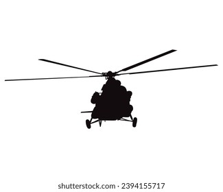 Military helicopter silhouette vector graphic in black. Vector illustration