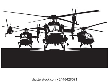 Helicóptero militar de la silueta de fondo blanco