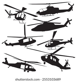 Military Helicopter Silhouettes set vector