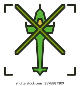 Icono o elemento logotipo del concepto de vector de helicóptero militar. Vista superior