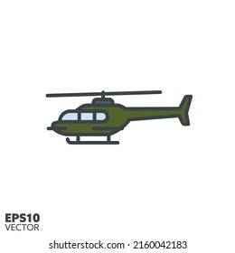 Icono de línea de vector del helicóptero militar. Símbolo de color heli de la fuerza aérea.