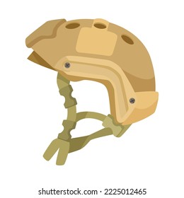 Military helmet cartoon illustration. Khaki headgear for soldiers or officers, equipment or supplies for combat or battle isolated on white background. Army, uniform concept