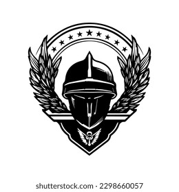 A military helmet logo emblem, hand-drawn for a unique and authentic touch. Perfect for military-themed designs and illustrations