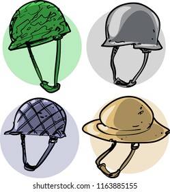 military helmets cartoon style illustration not realistic 