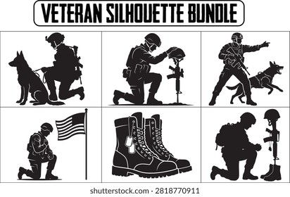 Military Hero vector Bundle , Veteran Silhouettes, K9 Handler and Memorial Designs