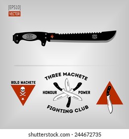 Military hipster design elements - guns, machete, tridents, razors,knives - stock vector
