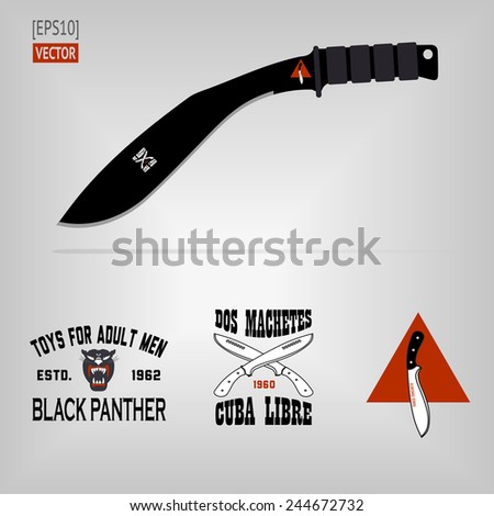 Military hipster design elements - guns, machete, tridents, razors,knives - stock vector