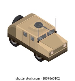 Military Humvee With Machine Gun Transport Isometric Icon Vector Illustration