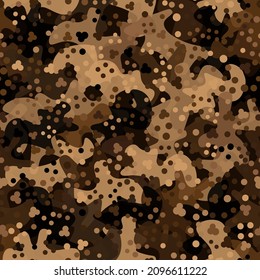 Military and hunting camouflage flecktarn seamless pattern. Effective environment texture. Chocolate dark brown color style geometric fashion camo.