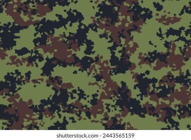 Military and hunting camouflage 'splotchy' seamless pattern. Three colors, olive green, black, brown. Very effective in the woodland environment.