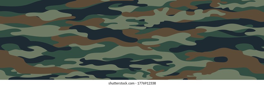 Military or hunting panoramic khaki geometric seamless pattern - Vector