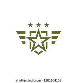 Military icon on white background. Armed symbol. Soldier emblem with star. Army logo. Vector illustration