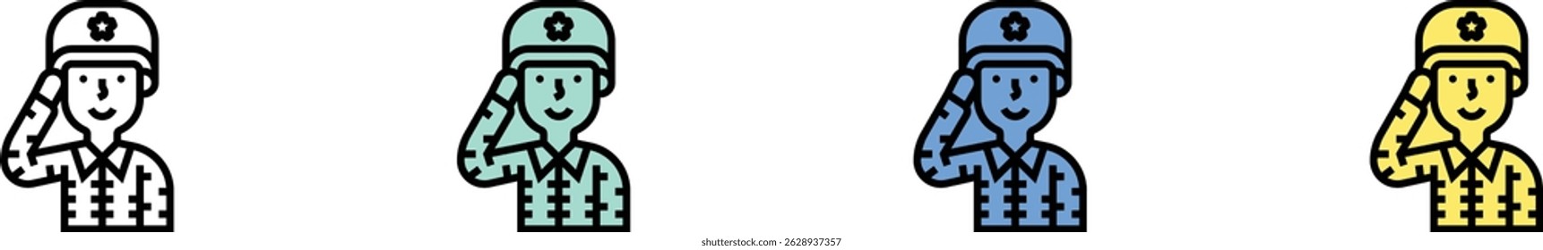 military icon. Outline, Green, Blue and Yellow Style Design Isolated On White Background