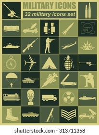 Military icon set. Constructor, kit. Vector illustration