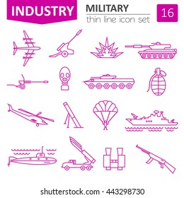 Military icon set. Thin line design. Vector illustration