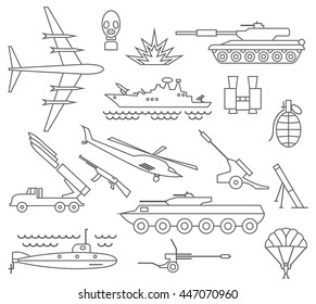 Military icon set. Thin line design. Vector illustration