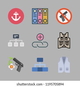 military icon set. vector set about attachment, anchor, hierarchical structure and archive id icons set.