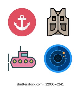 military icon set. vector set about vest, radar, anchor and submarine icons set.