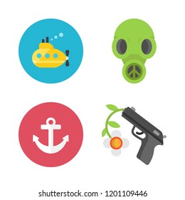 military icon set. vector set about gun, anchor, submarine and gas mask icons set.