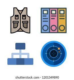 military icon set. vector set about radar, archive id, hierarchical structure and vest icons set.