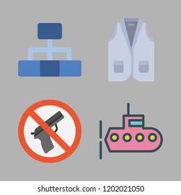 military icon set. vector set about hierarchical structure, vest, submarine and weapons icons set.