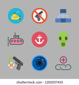 military icon set. vector set about radar, weapons, submarine and attachment icons set.