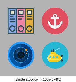 military icon set. vector set about archive id, anchor, radar and submarine icons set.