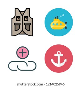 military icon set. vector set about anchor, attachment, submarine and vest icons set.