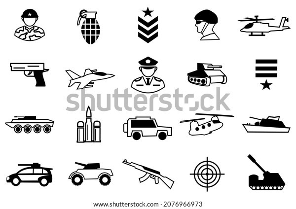 Military Icons Set Contain Icons Helicopter Stock Vector (Royalty Free ...