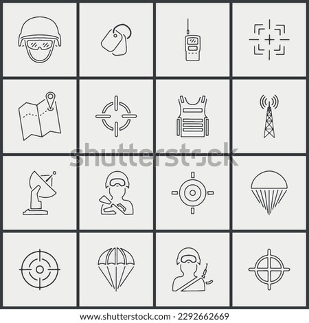 Military icons set. Military things pack.