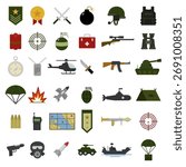 Military icons vector flat style isolated on white background.