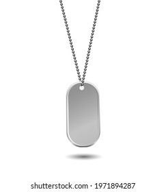 Military ID Tag Army Medallion. Vector illustration of Solder, veteran sign, blank of metallic card on chain