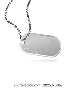 Military ID Tag Army Medallion. Vector Illustration Of Solder, Veteran Sign, Blank Of Metallic Card On Chain