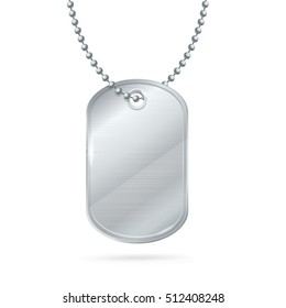 Military ID Tag Army Medallion. Vector illustration of Solder, veteran sign, blank of metallic card on chain