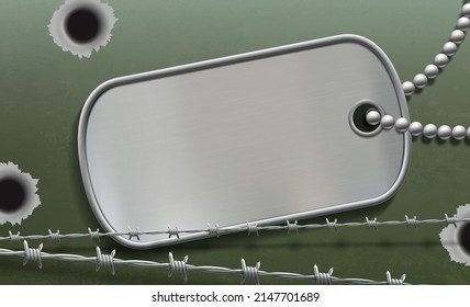 Military Id tag on a metal background. Army badge.  Blank template with place for text. Vector illustration.