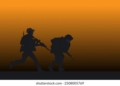 Military illustration at war, vector on night background.