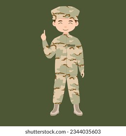 Military infantry Character. Cartoon soldier isolated drawing. Army in uniform going to war. Army Infantry hero veteran. 