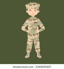 Military infantry Character. Cartoon soldier isolated drawing. Army in uniform going to war. Army Infantry hero veteran. 