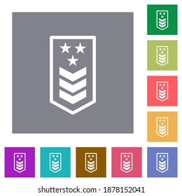 Military insignia with three chevrons and three stars flat icons on simple color square backgrounds